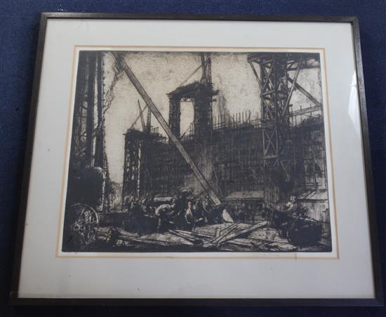 Sir Frank Brangwyn (1867-1956) Building the Victoria and Albert Museum 19.75 x 24in.